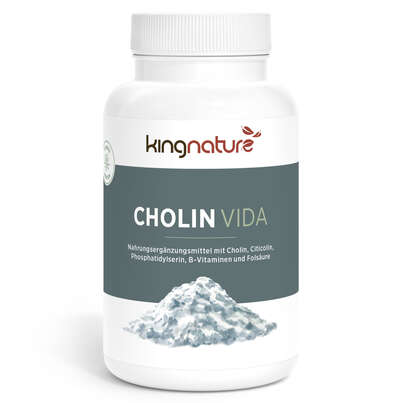 Sie sehen eine Packung KINGNATURE Cholin Vida Kaps 120 mg Ds 90 Stk, Produktbild: 01 KINGNATURE Cholin Vida Kaps 120 mg Ds 90 Stk, A-Nr.: 6010979 - 01