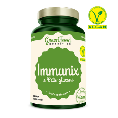 Sie sehen eine Packung GreenFood Nutrition Immunix & Beta-Glucane 90 Kapseln, Produktbild: 01 GreenFood Nutrition Immunix & Beta-Glucane 90 Kapseln, A-Nr.: 5634672 - 01
