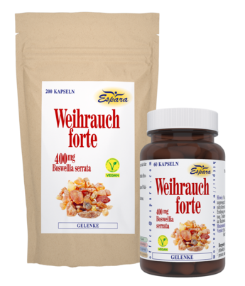 Sie sehen eine Packung Espara Weihrauch forte Kapseln, Produktbild: 02 Espara Weihrauch forte Kapseln, A-Nr.: 3726482 - 02