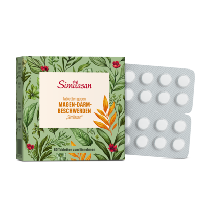 Sie sehen eine Packung „Similasan“ Magen-Darm-Beschwerden Tabletten, Produktbild: 01 „Similasan“ Magen-Darm-Beschwerden Tabletten, A-Nr.: 3545266 - 01