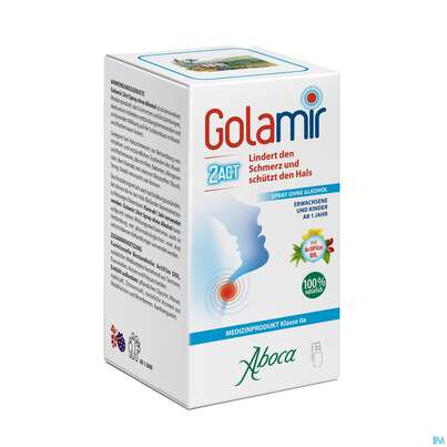 Sie sehen eine Packung Aboca Golamir 2act Spray Ohne Alkohol Halsschmerzen Ab 1jahr 30ml, Produktbild: 03 Aboca Golamir 2act Spray Ohne Alkohol Halsschmerzen Ab 1jahr 30ml, A-Nr.: 5571894 - 03