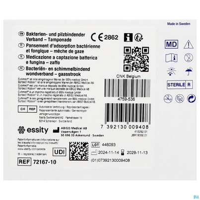 Tamponaden Cutimed/sorbact Ribbon 5x200cm Nr 72 10st, A-Nr.: 2996096 - 04