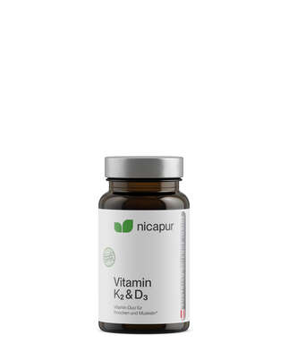 Sie sehen eine Packung nicapur Vitamin K2&D3, Produktbild: 01 nicapur Vitamin K2&D3, A-Nr.: 4395395 - 01