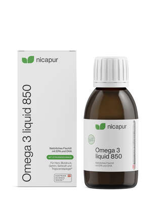 Sie sehen eine Packung nicapur Omega 3 liquid 850, Produktbild: 01 nicapur Omega 3 liquid 850, A-Nr.: 4735158 - 01