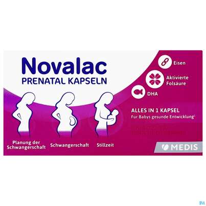 Sie sehen eine Packung Novalac Kapseln Prenatal Neu 30st, Produktbild: 01 Novalac Kapseln Prenatal Neu 30st, A-Nr.: 5308926 - 01