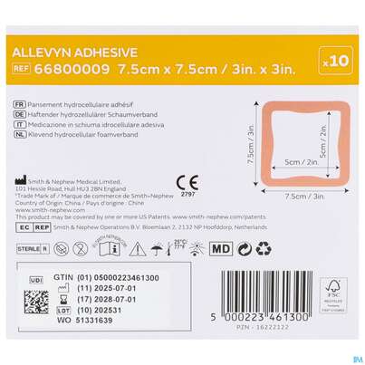 Wundverband Allevyn/polyurethan Adhesive 7,5x 7,5cm -tam 10st, A-Nr.: 4736620 - 10