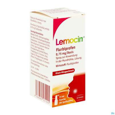 Lemocin Flurbiprofen Spray Z.anw.i.d.mundhoehle Lösung 8,75mg/dosis Kirsche/minze 15ml, A-Nr.: 5531021 - 02
