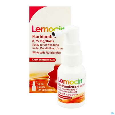 Lemocin Flurbiprofen Spray Z.anw.i.d.mundhoehle Lösung 8,75mg/dosis Kirsche/minze 15ml, A-Nr.: 5531021 - 10