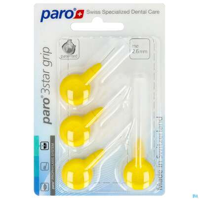 Sie sehen eine Packung Paro 3star Grip Im Blister Xx-fine Gelb 2,6mm 4st, Produktbild: 02 Paro 3star Grip Im Blister Xx-fine Gelb 2,6mm 4st, A-Nr.: 3323347 - 02