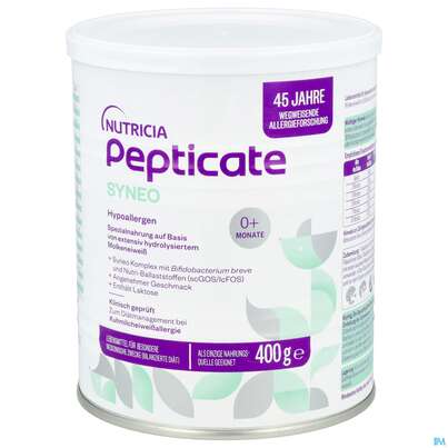 Sie sehen eine Packung Pepticate Syneo Saeuglinge-kleinkinder Kuhmilchallergie 400g Dose 1st, Produktbild: 01 Pepticate Syneo Saeuglinge-kleinkinder Kuhmilchallergie 400g Dose 1st, A-Nr.: 5938343 - 01