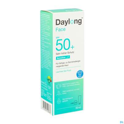 Sie sehen eine Packung Sonnenprodukte Daylong/sensitive Face Gel-fluid Spf50+ 50ml, Produktbild: 03 Sonnenprodukte Daylong/sensitive Face Gel-fluid Spf50+ 50ml, A-Nr.: 5688171 - 03