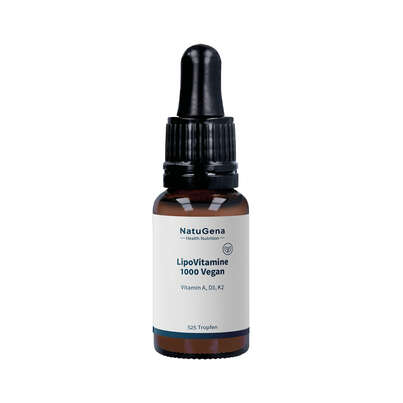 Sie sehen eine Packung NatuGena LipoVitamine 1000 Vegan Tropfen, Produktbild: 01 NatuGena LipoVitamine 1000 Vegan Tropfen, A-Nr.: 5901297 - 01