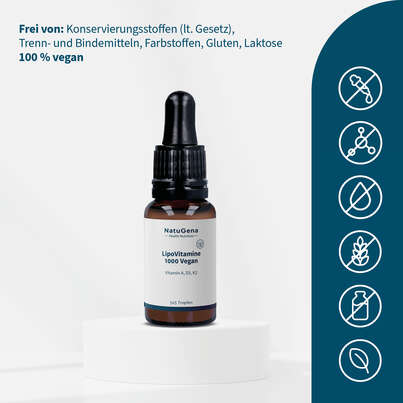 Sie sehen eine Packung NatuGena LipoVitamine 1000 Vegan Tropfen, Produktbild: 03 NatuGena LipoVitamine 1000 Vegan Tropfen, A-Nr.: 5901297 - 03