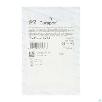 Sie sehen eine Packung Wundverband Curapor Steril Chirurgisch 10x 15cm 1st, Produktbild: 03 Wundverband Curapor Steril Chirurgisch 10x 15cm 1st, A-Nr.: 4534187 - 03