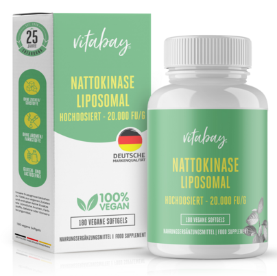 Sie sehen eine Packung Vitabay Nattokinase 100 mg, Produktbild: 01 Vitabay Nattokinase 100 mg, A-Nr.: 6049042 - 01