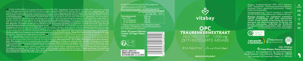 Sie sehen eine Packung Vitabay OPC Traubenkernextrakt Hochdosiert - 1000 MG, Produktbild: 09 Vitabay OPC Traubenkernextrakt Hochdosiert - 1000 MG, A-Nr.: 6049266 - 09
