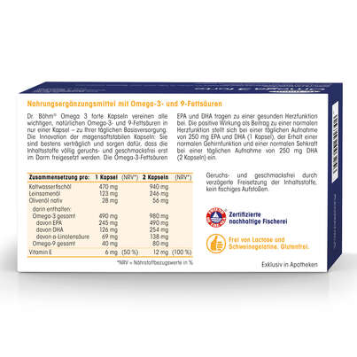 Sie sehen eine Packung Dr. Böhm Omega 3 forte, Produktbild: 06 Dr. Böhm Omega 3 forte, A-Nr.: 3039505 - 06