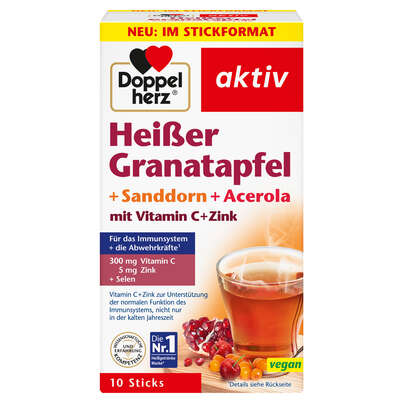 Sie sehen eine Packung Heißer Granatapfel + Sanddorn + Acerola mit Vitamin C und Zink, Produktbild: 01 Heißer Granatapfel + Sanddorn + Acerola mit Vitamin C und Zink, A-Nr.: 5678238 - 01