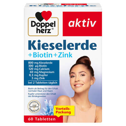 Sie sehen eine Packung Doppelherz Kieselerde + Biotin + Zink, Produktbild: 01 Doppelherz Kieselerde + Biotin + Zink, A-Nr.: 3821217 - 01