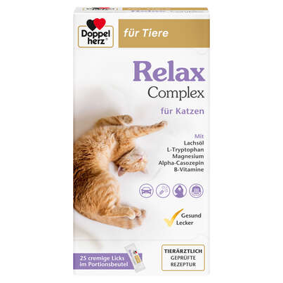Sie sehen eine Packung Doppelherz für Tiere Relax Complex für Katzen - Cremige Licks, Produktbild: 01 Doppelherz für Tiere Relax Complex für Katzen - Cremige Licks, A-Nr.: 5876694 - 01