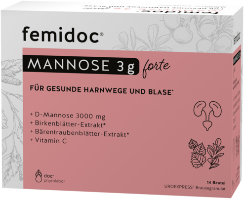 Sie sehen eine Packung femidoc® MANNOSE 3 g forte, Produktbild: 01 femidoc® MANNOSE 3 g forte, A-Nr.: 5972713 - 01