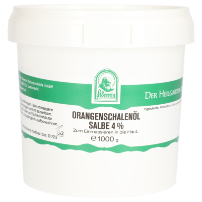 Sie sehen eine Packung ORANGENSCHALENÖL SALBE 4% 1000 G, Produktbild: 01 ORANGENSCHALENÖL SALBE 4% 1000 G, A-Nr.: 5802454 - 01