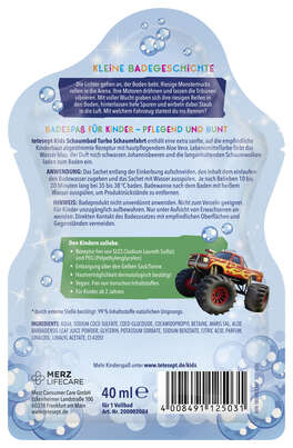 Sie sehen eine Packung TETESEPT KIDS SCHAUMBAD Turbo Schaumfahrt 40ml, Produktbild: 04 TETESEPT KIDS SCHAUMBAD Turbo Schaumfahrt 40ml, A-Nr.: 6117654 - 04