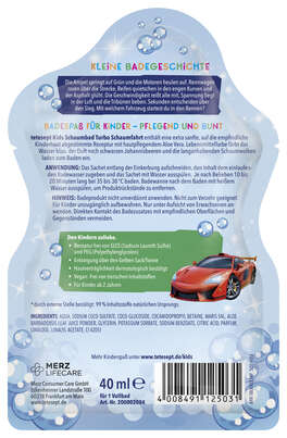 Sie sehen eine Packung TETESEPT KIDS SCHAUMBAD Turbo Schaumfahrt 40ml, Produktbild: 06 TETESEPT KIDS SCHAUMBAD Turbo Schaumfahrt 40ml, A-Nr.: 6117654 - 06