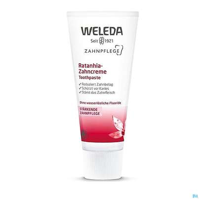 Sie sehen eine Packung Zahnpaste Weleda Rathania-creme 75ml, Produktbild: 03 Zahnpaste Weleda Rathania-creme 75ml, A-Nr.: 2217548 - 03
