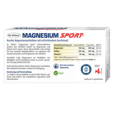 Sie sehen eine Packung Dr. Böhm Magnesium Sport Brausetabletten, Produktbild: 06 Dr. Böhm Magnesium Sport Brausetabletten, A-Nr.: 2745709 - 06