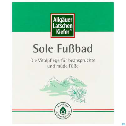 Sie sehen eine Packung Allgaeuer Latschenkiefer Sole-fussbad 10x10 100g, Produktbild: 01 Allgaeuer Latschenkiefer Sole-fussbad 10x10 100g, A-Nr.: 0864574 - 01
