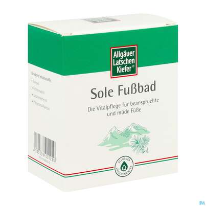 Sie sehen eine Packung Allgaeuer Latschenkiefer Sole-fussbad 10x10 100g, Produktbild: 02 Allgaeuer Latschenkiefer Sole-fussbad 10x10 100g, A-Nr.: 0864574 - 02