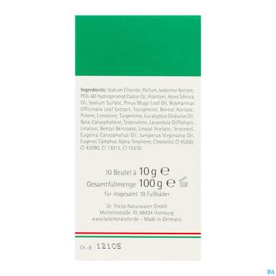 Sie sehen eine Packung Allgaeuer Latschenkiefer Sole-fussbad 10x10 100g, Produktbild: 08 Allgaeuer Latschenkiefer Sole-fussbad 10x10 100g, A-Nr.: 0864574 - 08