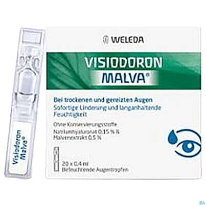 Sie sehen eine Packung Visiodoron Malva Augentropfen Einzeldosen 0,4ml 20st, Produktbild: 05 Visiodoron Malva Augentropfen Einzeldosen 0,4ml 20st, A-Nr.: 4123521 - 05