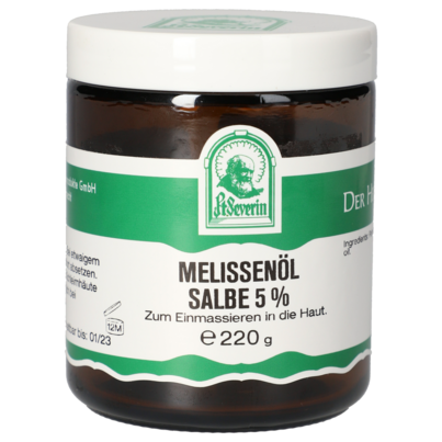 Sie sehen eine Packung MELISSENÖL SALBE 5% 220 G, Produktbild: 01 MELISSENÖL SALBE 5% 220 G, A-Nr.: 5802307 - 01