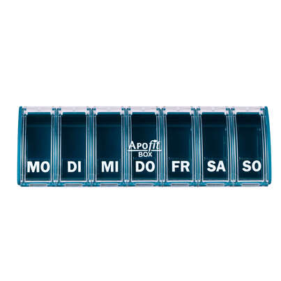 Sie sehen eine Packung APOfit Wochendispenser 1 Dosierer Box türkis, Produktbild: 01 APOfit Wochendispenser 1 Dosierer Box türkis, A-Nr.: 5965067 - 01