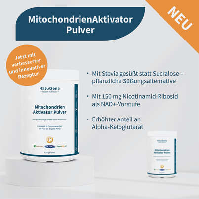 Sie sehen eine Packung NatuGena MitochondrienAktivator Pulver, Produktbild: 10 NatuGena MitochondrienAktivator Pulver, A-Nr.: 6011849 - 10