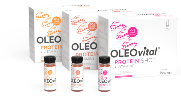 Sie sehen eine Packung OLEOvital PROTEIN SHOT - Eiweißreicher Shot mit Vitaminen, Produktbild: 01 OLEOvital PROTEIN SHOT - Eiweißreicher Shot mit Vitaminen, A-Nr.: 5947106 - 01