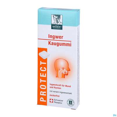 Sie sehen eine Packung Baders Protect Ingwer Kaugummi -cur 20st, Produktbild: 02 Baders Protect Ingwer Kaugummi -cur 20st, A-Nr.: 5383862 - 02