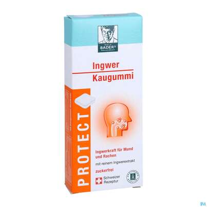 Sie sehen eine Packung Baders Protect Ingwer Kaugummi -cur 20st, Produktbild: 03 Baders Protect Ingwer Kaugummi -cur 20st, A-Nr.: 5383862 - 03
