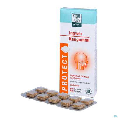 Sie sehen eine Packung Baders Protect Ingwer Kaugummi -cur 20st, Produktbild: 04 Baders Protect Ingwer Kaugummi -cur 20st, A-Nr.: 5383862 - 04