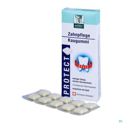 Sie sehen eine Packung Baders Protect Zahnpflege Kaugummi Cur 20st, Produktbild: 04 Baders Protect Zahnpflege Kaugummi Cur 20st, A-Nr.: 4111529 - 04