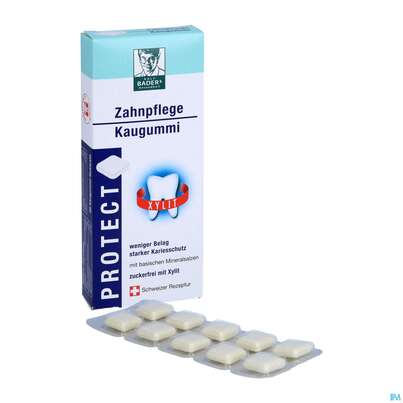 Sie sehen eine Packung Baders Protect Zahnpflege Kaugummi Cur 20st, Produktbild: 05 Baders Protect Zahnpflege Kaugummi Cur 20st, A-Nr.: 4111529 - 05