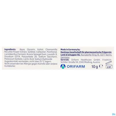 Sie sehen eine Packung Dentinox Gel Care 10g, Produktbild: 04 Dentinox Gel Care 10g, A-Nr.: 5936048 - 04