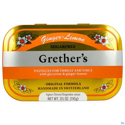 Sie sehen eine Packung Grethers Pastillen Zuckerfrei Ginger Lemon 110g, Produktbild: 02 Grethers Pastillen Zuckerfrei Ginger Lemon 110g, A-Nr.: 5971955 - 02