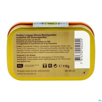 Sie sehen eine Packung Grethers Pastillen Zuckerfrei Ginger Lemon 110g, Produktbild: 05 Grethers Pastillen Zuckerfrei Ginger Lemon 110g, A-Nr.: 5971955 - 05