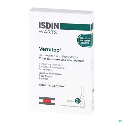 Sie sehen eine Packung Isdin Verrutop Ampullen Warts 2u 100 Microl 2st, Produktbild: 02 Isdin Verrutop Ampullen Warts 2u 100 Microl 2st, A-Nr.: 5160984 - 02