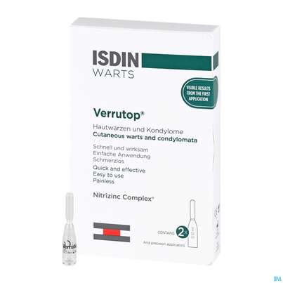 Sie sehen eine Packung Isdin Verrutop Ampullen Warts 2u 100 Microl 2st, Produktbild: 04 Isdin Verrutop Ampullen Warts 2u 100 Microl 2st, A-Nr.: 5160984 - 04