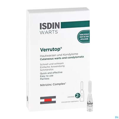Sie sehen eine Packung Isdin Verrutop Ampullen Warts 2u 100 Microl 2st, Produktbild: 05 Isdin Verrutop Ampullen Warts 2u 100 Microl 2st, A-Nr.: 5160984 - 05
