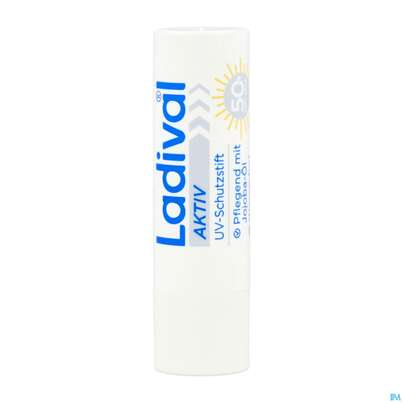 Sie sehen eine Packung Sonnenprodukte Ladival/aktiv Uv-lippenstift F50+ 4,8g, Produktbild: 01 Sonnenprodukte Ladival/aktiv Uv-lippenstift F50+ 4,8g, A-Nr.: 5934026 - 01